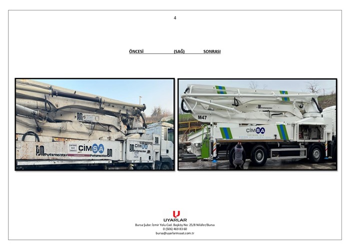 Çimsa Hazır Beton - Pompa Kumlama/Boyama ve Revize İşlemi